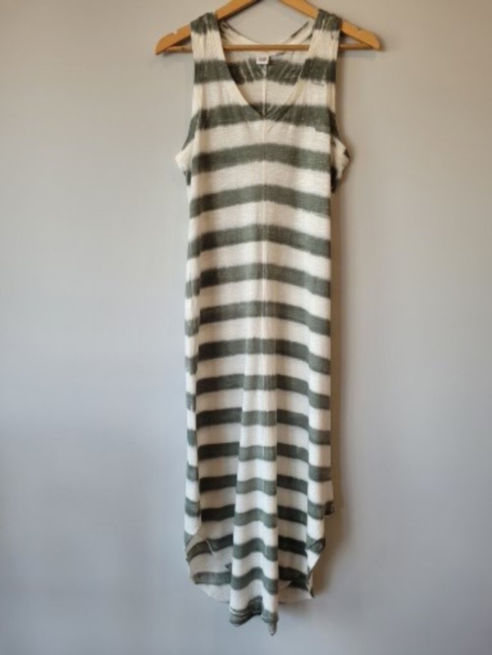 GAP Striped High-Low Maxi Tank Dress Olive Green Size Small Raw Hem